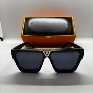 Black & Gold Square Sunglasses with Dark Lenses